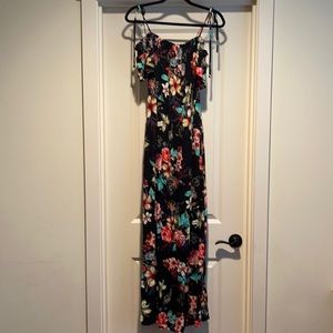 Black floral off the shoulder maxi dress